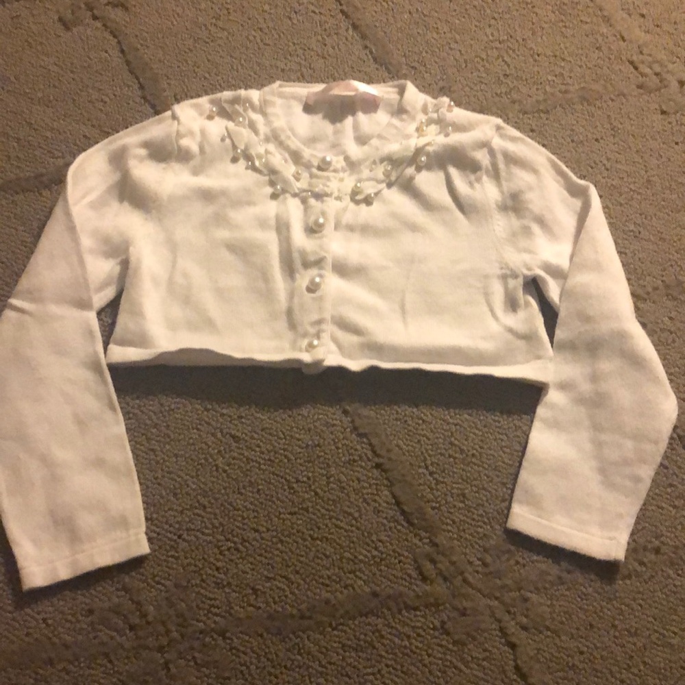 Biscotti White Crop Cardigan w Pearl Accent 2T